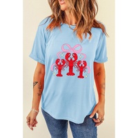 Light Blue Bow Crawfish Printed Relaxed Fit T Shirt - XL thumbnail