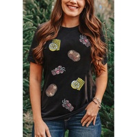 Black Sequin Crawfish Potato Lemon Corn Graphic Crewneck T Shirt - XL thumbnail