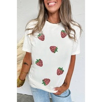 White Sequin Strawberry Patched Crew Neck T Shirt - 2XL thumbnail
