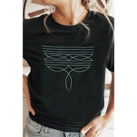 Black Western Fashion Geometric Embroidered T Shirt - XL thumbnail