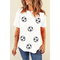 White Sequin Football Patched Graphic Game Day T Shirt - 2XL thumbnail