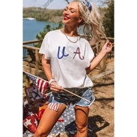White Sequin USA Graphic Crew Neck Patriotic Tee - XL thumbnail