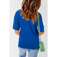 Dark Blue Contrast America Graphic Drop Shoulder Tee - M thumbnail