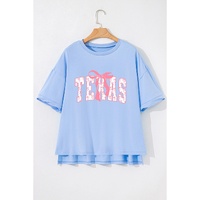 Myosotis TEXAS Bow Graphic Half Sleeve Drop Shoulder Loose Tee - L thumbnail