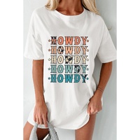 White HOWDY Stars Print Crew Neck Loose Fit T Shirt - M thumbnail