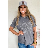 Gray Cowgirl Boots OX Head Western Fashion Print Crewneck Tee - L thumbnail