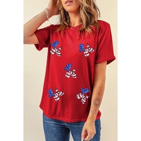 Red Sequin Stars and Stripes Balloon Puppy Graphic Crewneck Tee - L thumbnail