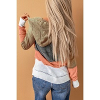 Azura Exchange Zipped Front Colorblock Hollow-out Knit Hoodie - L thumbnail
