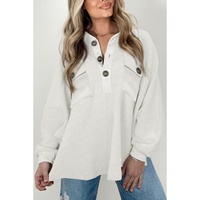 White Oversized Flap Pockets Button Collared Sweatshirt - M thumbnail