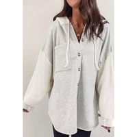Azura Exchange Gray Button Up Contrast Knitted Sleeves Hooded Jacket - L thumbnail