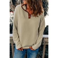 Azura Exchange Contrast Binding Snap Button Geometric Pullover Sweatshirt - L thumbnail