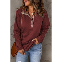 Azura Exchange Geometric Texture Plaid Trim Sweatshirt - S thumbnail