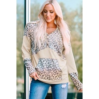 Azura Exchange Leopard Patchwork Hooded Sweatshirt with Pocket - S thumbnail
