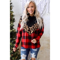 Azura Exchange Chevron Plaid Leopard Patchwork Turtleneck Sweatshirt - XL thumbnail