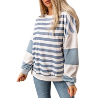 Azura Exchange Drop Shoulder Striped Pullover Sweatshirt - M thumbnail