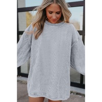 Light Grey Ribbed Corded Oversized Sweatshirt - L thumbnail