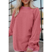 Strawberry Pink Ribbed Corded Oversized Sweatshirt - L thumbnail