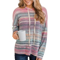 Multicolor Striped Print Cable Knit Drop Shoulder Hoodie - S thumbnail