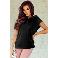 Black Solid Color Cap Sleeve Kangaroo Pocket Hoodie - 2XL thumbnail