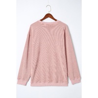Pink Solid Ribbed Knit Round Neck Pullover Sweatshirt - M thumbnail