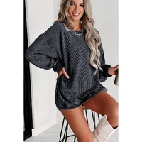Azura Exchange Gray Ribbed Knit Round Neck Pullover Sweatshirt - XL thumbnail