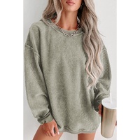 Green Solid Ribbed Knit Round Neck Pullover Sweatshirt - M thumbnail