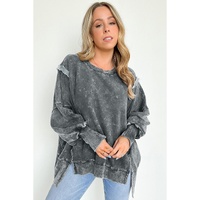 Azura Exchange Relaxed Fit Acid Wash Pullover Sweatshirt with Slit Details - S thumbnail