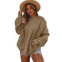 Khaki Exposed Seam Twist Open Back Oversized Sweatshirt - M thumbnail