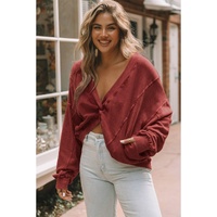 Red Exposed Seam Twist Open Back Oversized Sweatshirt - L thumbnail