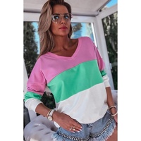 Azura Exchange Color Block Ribbed V-Neck Sweatshirt - S thumbnail