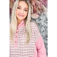 Azura Exchange Striped Tweed Patchwork Button Hoodie - L thumbnail