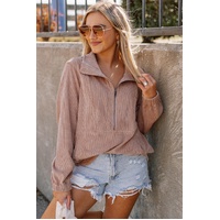 Azura Exchange Half Zip Ribbed Texture Collared Sweatshirt - M thumbnail