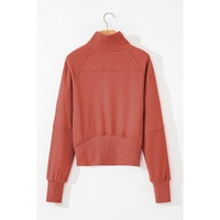 Flamingo Fleece Lined Zip Up Stand Collar Thumbhole Sleeve Sweatshirt - L thumbnail
