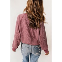 Red Waffle Knit Raglan Sleeve Henley Sweatshirt - S thumbnail
