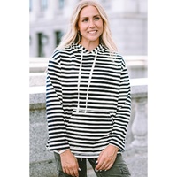 Stripe Kangaroo Pocket Drawstring Hoodie - S thumbnail
