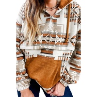 Azura Exchange Beige Aztec Print Half-Zip Hoodie with Kangaroo Pocket - M thumbnail