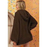 Dark Brown Bubble Textured Waffle Hoodie - M thumbnail