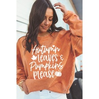 Orange Autumn Leaves Pumpkins Please Ribbed Oversized Sweatshirt - L thumbnail