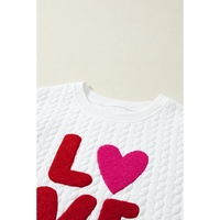 White LOVE Chenille Embroidered Cable Knit Pullover Sweatshirt - 2XL thumbnail