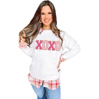 White XOXO Glitter Chenille Cable Knit Pullover Sweatshirt - 2XL thumbnail