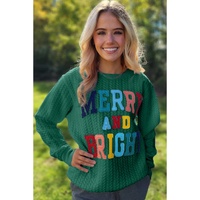 Blackish Green Merry And Bright Cable Knit Pullover Sweatshirt - 2XL thumbnail