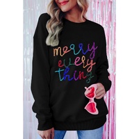 Black Merry Every Thing Glitter Slogan Sweatshirt - M thumbnail