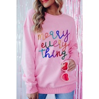 Peach Blossom Merry Every Thing Glitter Slogan Sweatshirt - L thumbnail