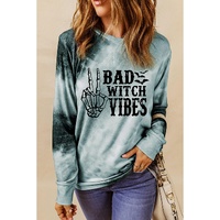 Gray Tie Dye BAD WITCH VIBES Graphic Long Sleeve Top - M thumbnail
