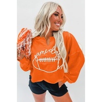 Orange Game Day Lettering Rugby Notched Neck Sweatshirt - L thumbnail