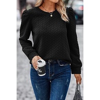 Black Cable Textured Puff Sleeve Sweatshirt - XL thumbnail
