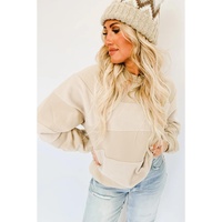 Oatmeal Contrast 2-tone Patchwork Raglan Sleeve Sweatshirt - L thumbnail