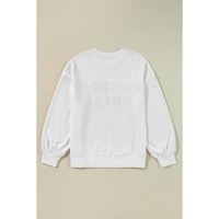 White BIRTHDAY QUEEN Graphic Balloon Sleeve Sweatshirt - S thumbnail
