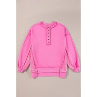 Bonbon Sequin Patchwork High Low Hem Henley Sweatshirt - L thumbnail