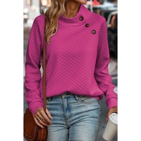 Rose Quilted Buttoned Neckline Stand Neck Pullover Sweatshirt - XL thumbnail